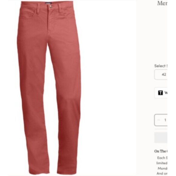 lands end jeans $74 nautical red mens pants 42 x 32 2x  2xl casual chinos  new - Picture 3 of 4